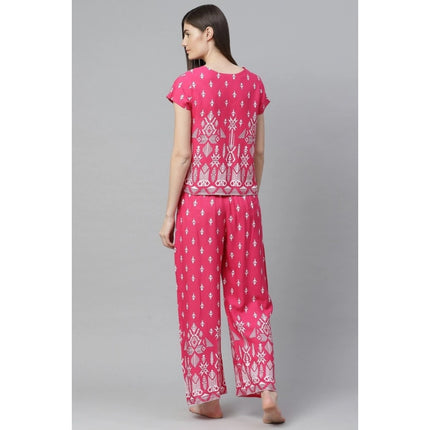 Rosolly Women's Casual Short Sleeve Printed Rayon Pajama Set (Pink)