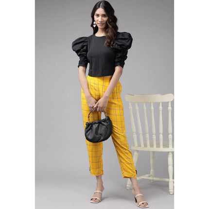 Rosolly Women's Casual Checked Rayon Trouser Pant (Yellow)