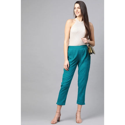 Rosolly Women's Casual Solid Cotton Slub Trouser Pant (Rama Blue)