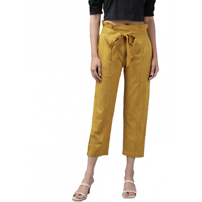 Rosolly Women's Casual Printed Cotton Flex Trouser Pant (Mustard)