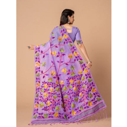 Rosolly  Women's Cotton Printed Saree With Unstitched Blouse (Lavender, 5-6 Mtrs)