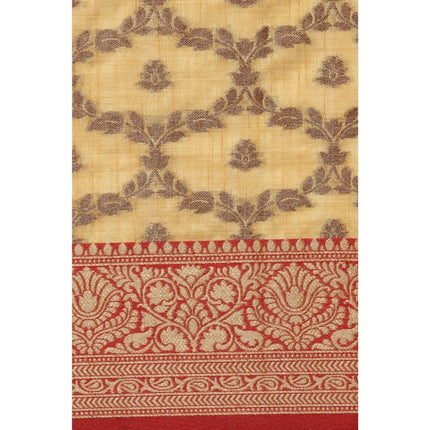 Rosolly  Women's Chanderi Cotton Printed Saree With Unstitched Blouse (Yellow, 5-6 Mtrs)