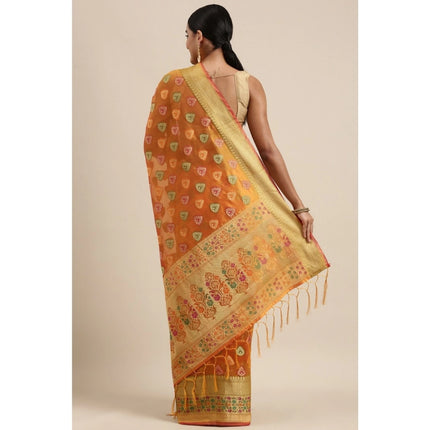 Rosolly  Women's Organza Printed Saree With Unstitched Blouse (Mustard, 5-6 Mtrs)