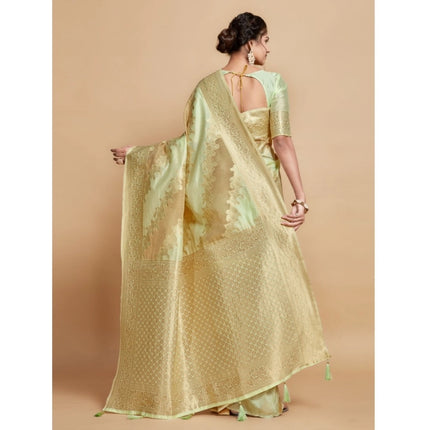 Rosolly Â Women's Linen Printed Saree With Unstitched Blouse (Pista, 5-6 Mtrs)