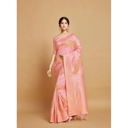 Rosolly Â Women's Linen Printed Saree With Unstitched Blouse (Pink, 5-6 Mtrs)