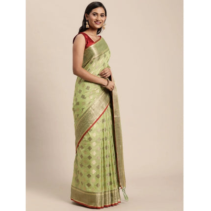 Rosolly Â Women's Chanderi Cotton Printed Saree With Unstitched Blouse (Pista, 5-6 Mtrs)