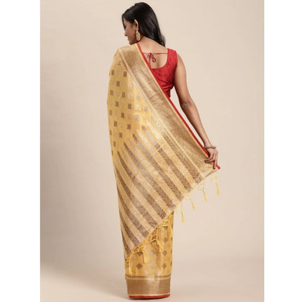 Rosolly Â Women's Chanderi Cotton Printed Saree With Unstitched Blouse (Yellow, 5-6 Mtrs)