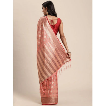 Rosolly Â Women's Chanderi Cotton Printed Saree With Unstitched Blouse (Pink, 5-6 Mtrs)