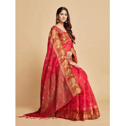 Rosolly Â Women's Organza Printed Saree With Unstitched Blouse (Pink, 5-6 Mtrs)
