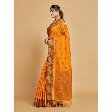 Rosolly Â Women's Organza Printed Saree With Unstitched Blouse (Mustard, 5-6 Mtrs)