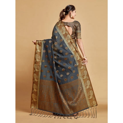 Rosolly Â Women's Organza Printed Saree With Unstitched Blouse (Grey, 5-6 Mtrs)
