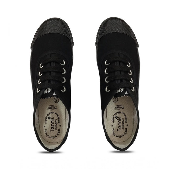 Rosolly Unisex Cotton School Shoe Lace-Up (Black)
