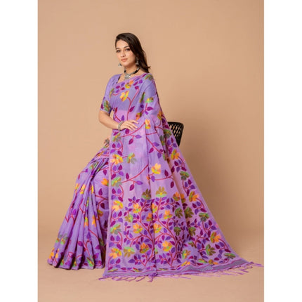 Rosolly  Women's Cotton Printed Saree With Unstitched Blouse (Lavender, 5-6 Mtrs)