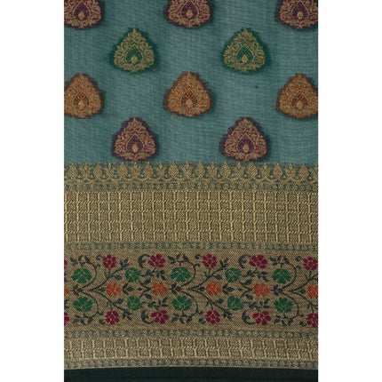 Rosolly  Women's Organza Printed Saree With Unstitched Blouse (Sea Green, 5-6 Mtrs)