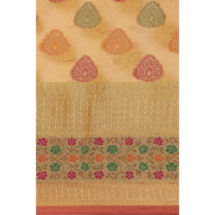 Rosolly  Women's Organza Printed Saree With Unstitched Blouse (Mustard, 5-6 Mtrs)