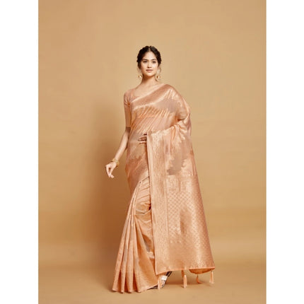 Rosolly Â Women's Linen Printed Saree With Unstitched Blouse (Peach, 5-6 Mtrs)