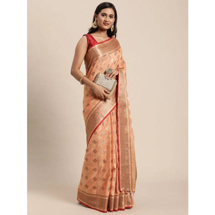 Rosolly Â Women's Chanderi Cotton Printed Saree With Unstitched Blouse (Orange, 5-6 Mtrs)