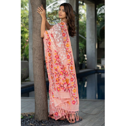Rosolly Â Women's Cotton Printed Saree With Unstitched Blouse (Peach, 5-6 Mtrs)