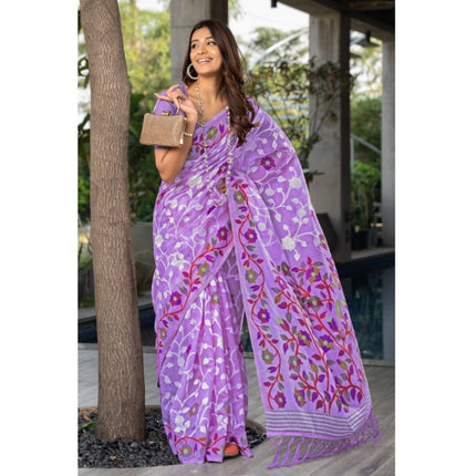 Rosolly Â Women's Cotton Printed Saree With Unstitched Blouse (Lavender, 5-6 Mtrs)