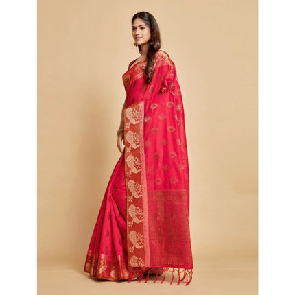 Rosolly Â Women's Organza Printed Saree With Unstitched Blouse (Pink, 5-6 Mtrs)