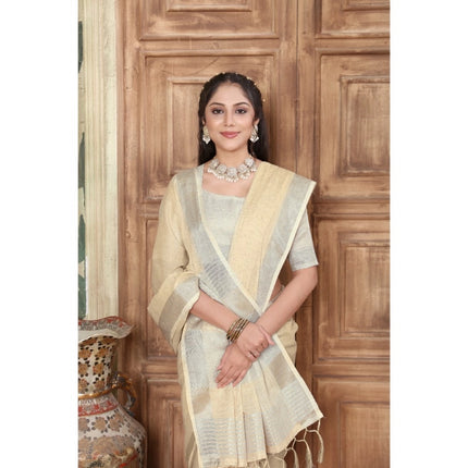 Rosolly Â Women's Organza Printed Saree With Unstitched Blouse (Yellow, 5-6 Mtrs)