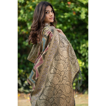 Rosolly Â Women's Organza Printed Saree With Unstitched Blouse (Grey, 5-6 Mtrs)