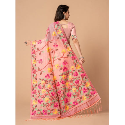 Rosolly  Women's Cotton Printed Saree With Unstitched Blouse (Pink, 5-6 Mtrs)
