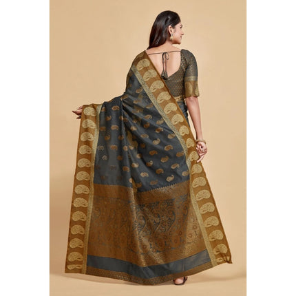 Rosolly  Women's Chanderi Cotton Printed Saree With Unstitched Blouse (Grey, 5-6 Mtrs)