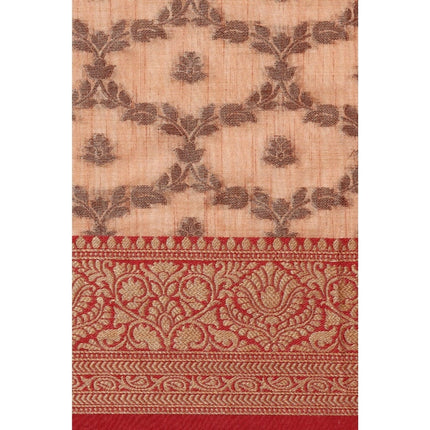 Rosolly  Women's Chanderi Cotton Printed Saree With Unstitched Blouse (Peach, 5-6 Mtrs)