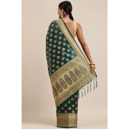 Rosolly  Women's Organza Printed Saree With Unstitched Blouse (Sea Green, 5-6 Mtrs)