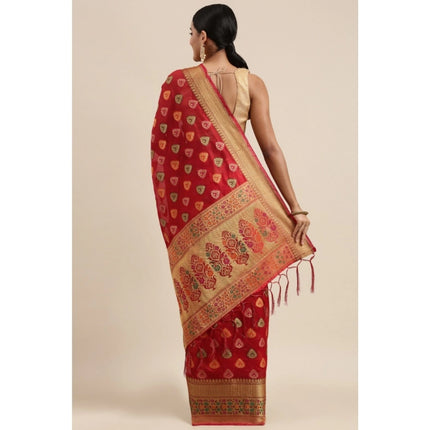 Rosolly  Women's Organza Printed Saree With Unstitched Blouse (Red, 5-6 Mtrs)