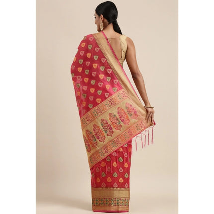 Rosolly  Women's Organza Printed Saree With Unstitched Blouse (Pink, 5-6 Mtrs)