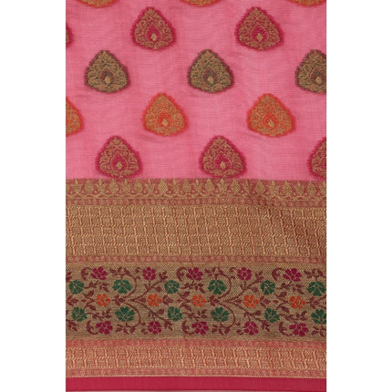 Rosolly  Women's Organza Printed Saree With Unstitched Blouse (Pink, 5-6 Mtrs)