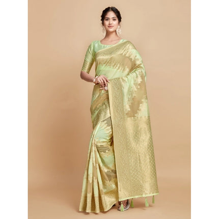 Rosolly Â Women's Linen Printed Saree With Unstitched Blouse (Pista, 5-6 Mtrs)