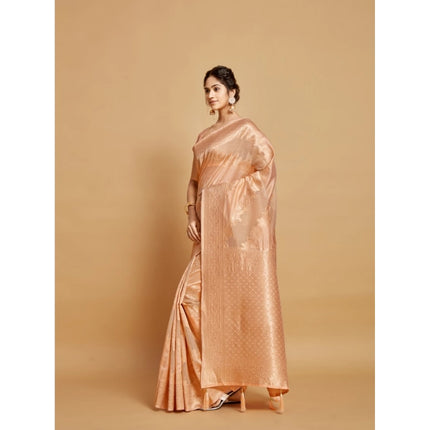 Rosolly Â Women's Linen Printed Saree With Unstitched Blouse (Peach, 5-6 Mtrs)