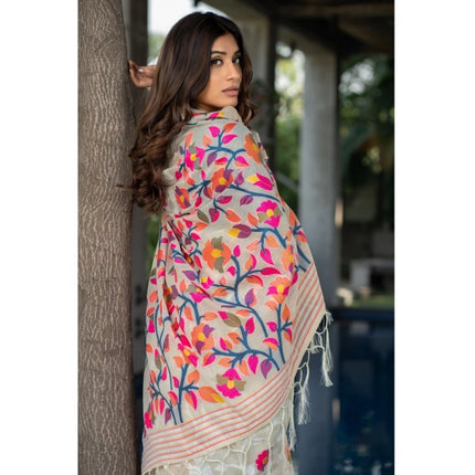 Rosolly Â Women's Cotton Printed Saree With Unstitched Blouse (Off-White, 5-6 Mtrs)