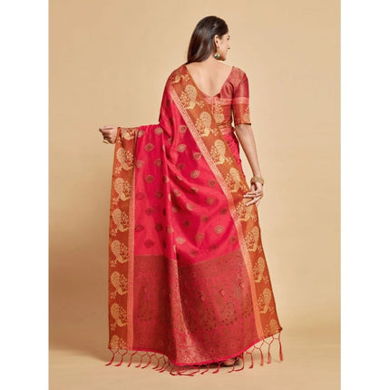 Rosolly Â Women's Organza Printed Saree With Unstitched Blouse (Pink, 5-6 Mtrs)
