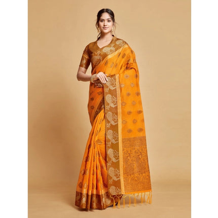Rosolly Â Women's Organza Printed Saree With Unstitched Blouse (Mustard, 5-6 Mtrs)
