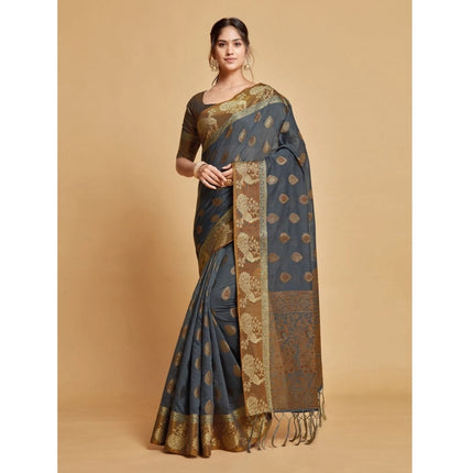 Rosolly Â Women's Organza Printed Saree With Unstitched Blouse (Grey, 5-6 Mtrs)
