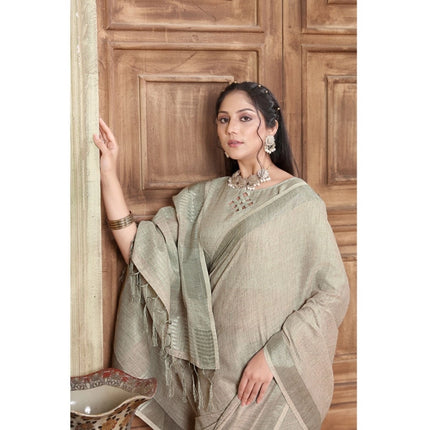 Rosolly Â Women's Organza Printed Saree With Unstitched Blouse (Grey, 5-6 Mtrs)