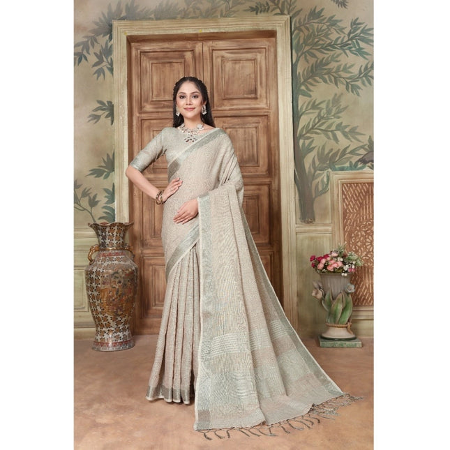 Rosolly Â Women's Organza Printed Saree With Unstitched Blouse (Grey, 5-6 Mtrs)