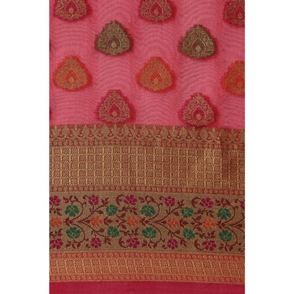 Rosolly  Women's Organza Printed Saree With Unstitched Blouse (Red, 5-6 Mtrs)