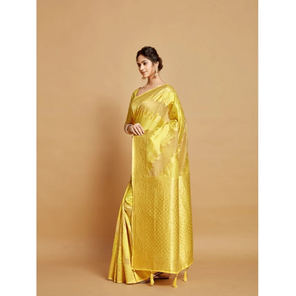 Rosolly Â Women's Linen Printed Saree With Unstitched Blouse (Yellow, 5-6 Mtrs)