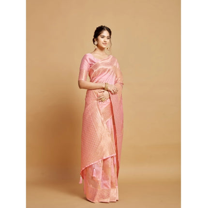 Rosolly Â Women's Linen Printed Saree With Unstitched Blouse (Pink, 5-6 Mtrs)