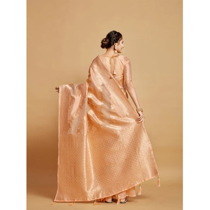 Rosolly Â Women's Linen Printed Saree With Unstitched Blouse (Peach, 5-6 Mtrs)