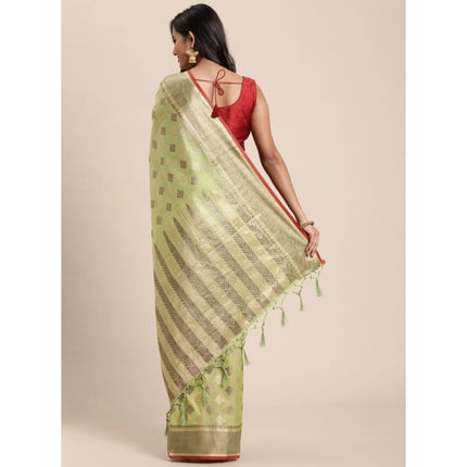 Rosolly Â Women's Chanderi Cotton Printed Saree With Unstitched Blouse (Pista, 5-6 Mtrs)