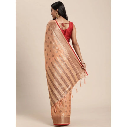 Rosolly Â Women's Chanderi Cotton Printed Saree With Unstitched Blouse (Orange, 5-6 Mtrs)