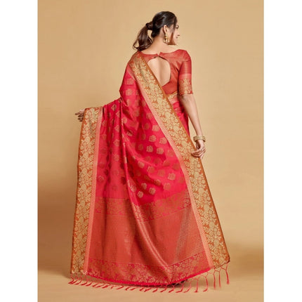 Rosolly Â Women's Chanderi Cotton Printed Saree With Unstitched Blouse (Pink, 5-6 Mtrs)