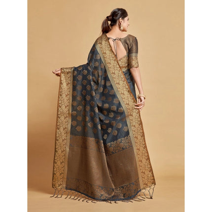 Rosolly Â Women's Chanderi Cotton Printed Saree With Unstitched Blouse (Grey, 5-6 Mtrs)