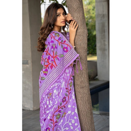 Rosolly Â Women's Cotton Printed Saree With Unstitched Blouse (Lavender, 5-6 Mtrs)